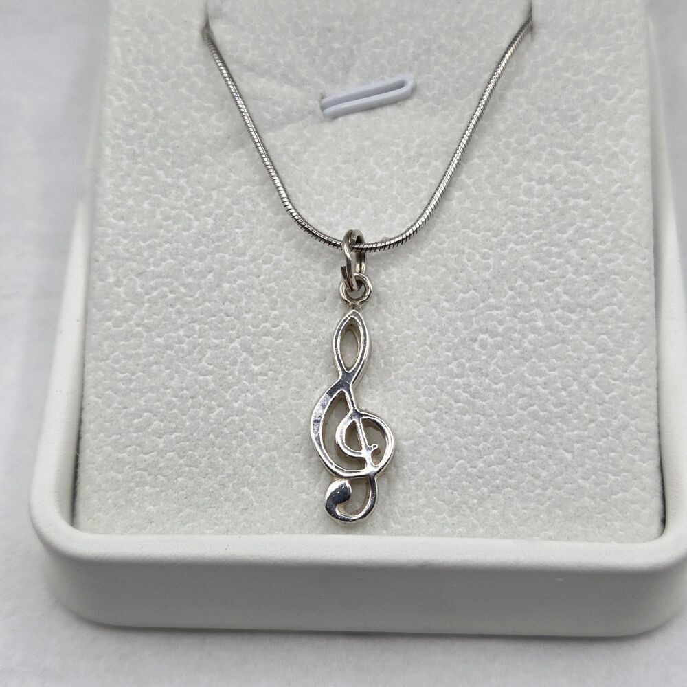 Vintage Sterling Cellini Treble Clef Pendant - 925 Chain Included